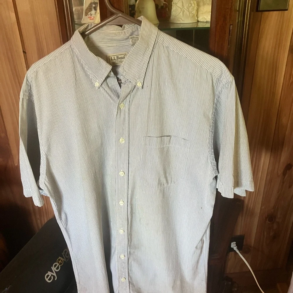 L.L. Bean Casual Blue and White Button Down Shirt - Picture 7 of 8